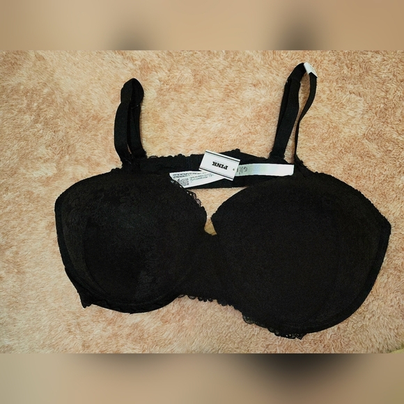 NWT PINK Victoria’s Secret Black Lace Push-Up Bra | Size 44D | Underwire Support - Picture 1 of 1